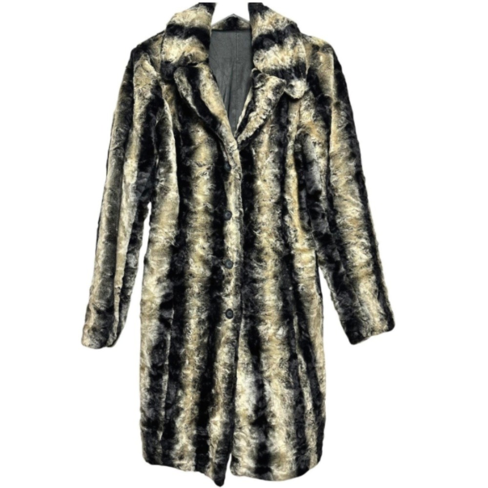 Vintage Y2K BB Dakota Pret A Porter Reversible Faux Mink Fur Coat Black Tan M